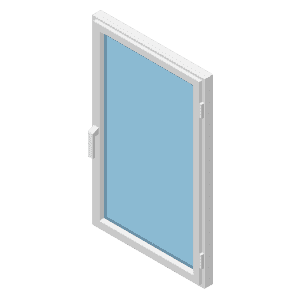 ein weisses Fenster mit blauem Glas