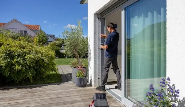 Ein Mann bei der Montage eines Fliegengitters